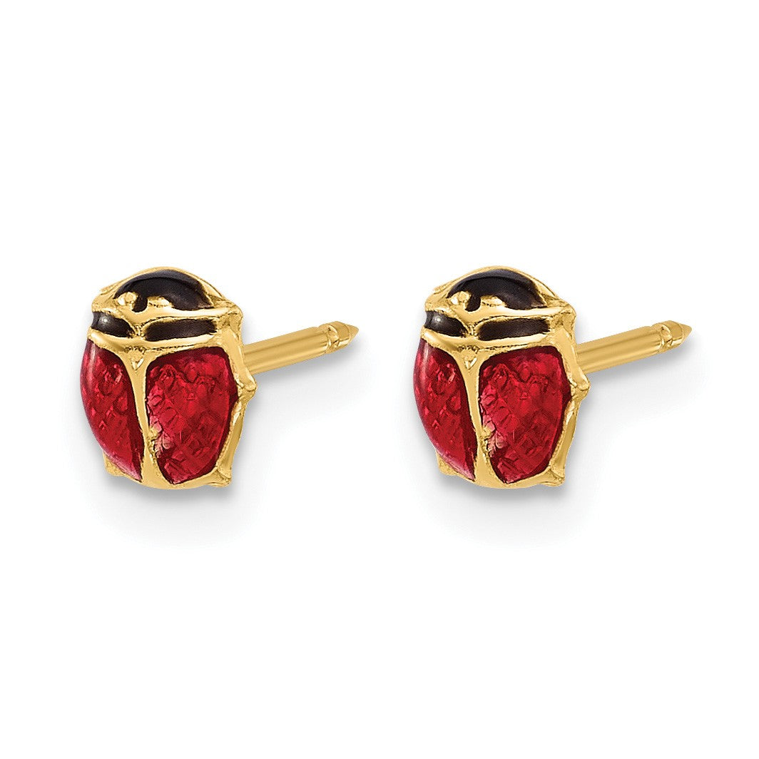 Inverness 14K Polished Red and Black Enameled Ladybug Post Piercing Earrings