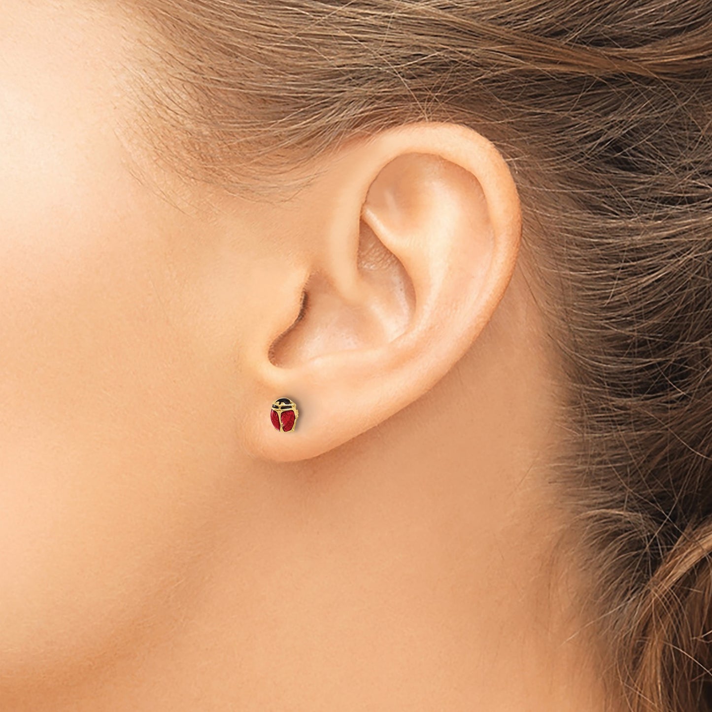 Inverness 14K Polished Red and Black Enameled Ladybug Post Piercing Earrings