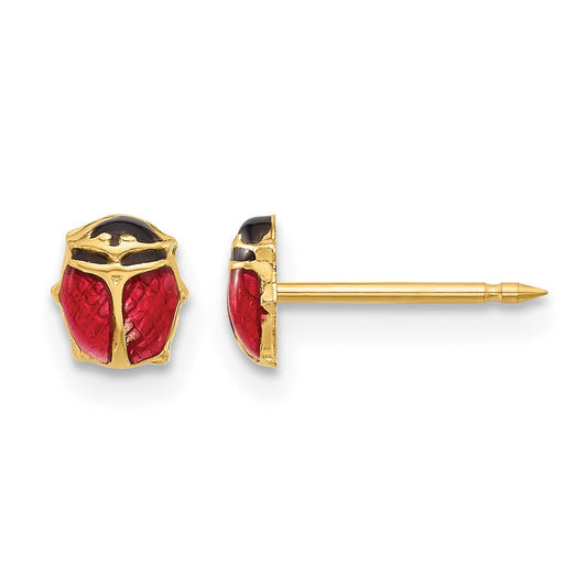 Inverness 14K Polished Red and Black Enameled Ladybug Post Piercing Earrings
