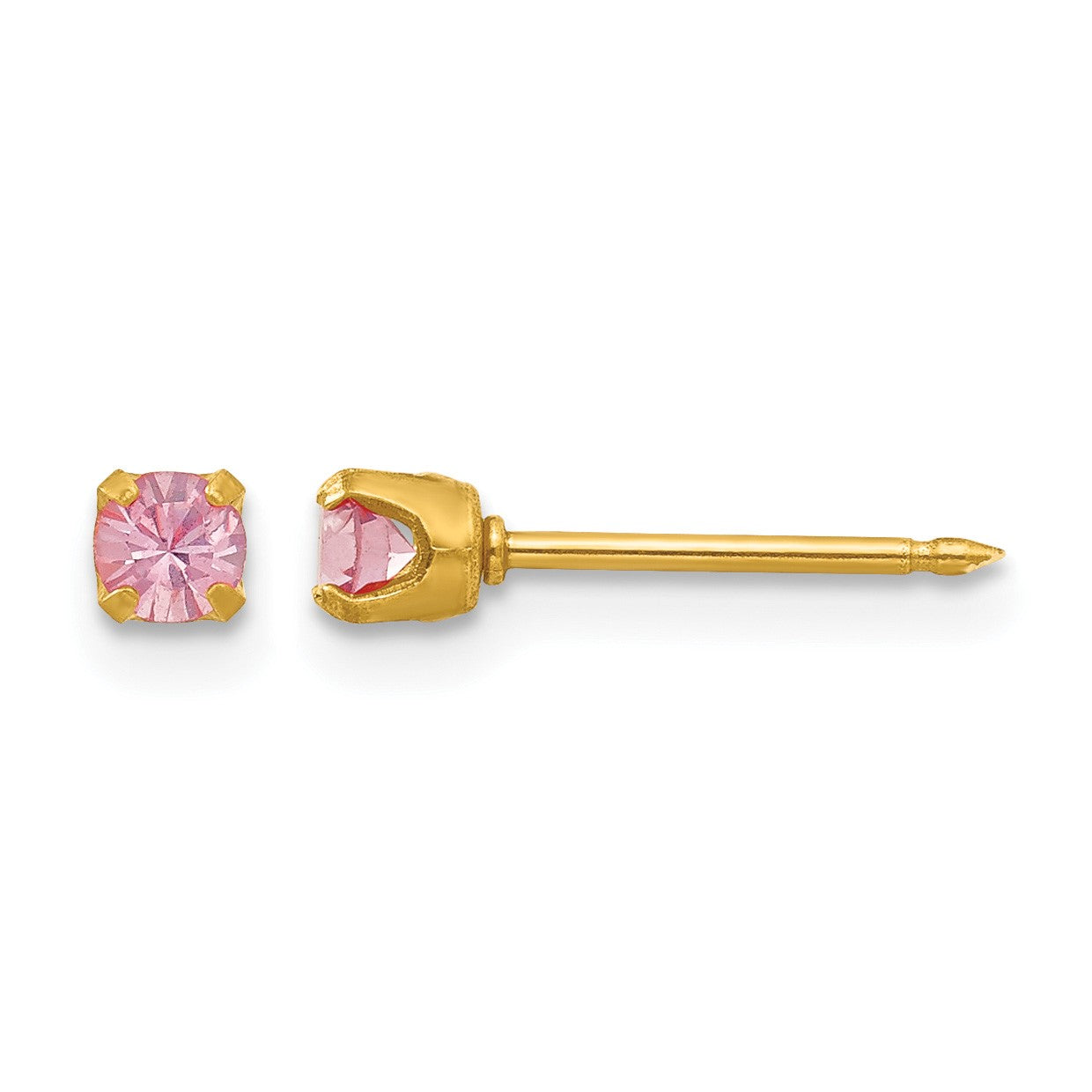 Inverness 24k Gold-plated 3mm June Pink Crystal Birthstone Post Piercing Earrings