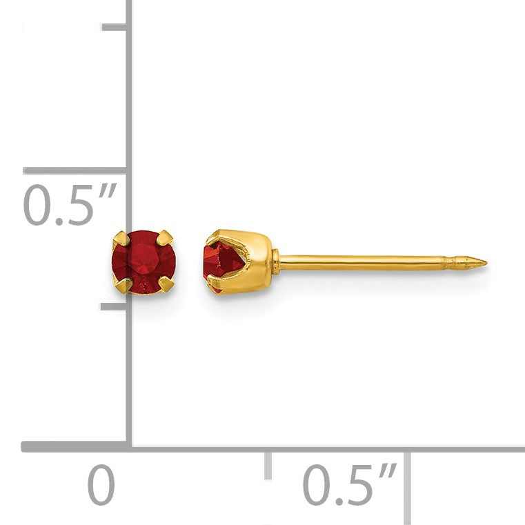 Inverness 24k Gold-plated 3mm July Red Crystal Birthstone Post Piercing Earrings