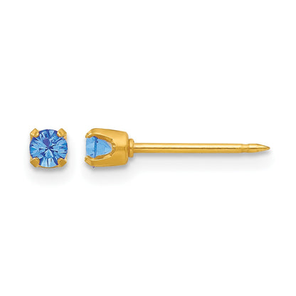 Inverness 24k Gold-plated 3mm September Blue Crystal Birthstone Post Piercing Earrings