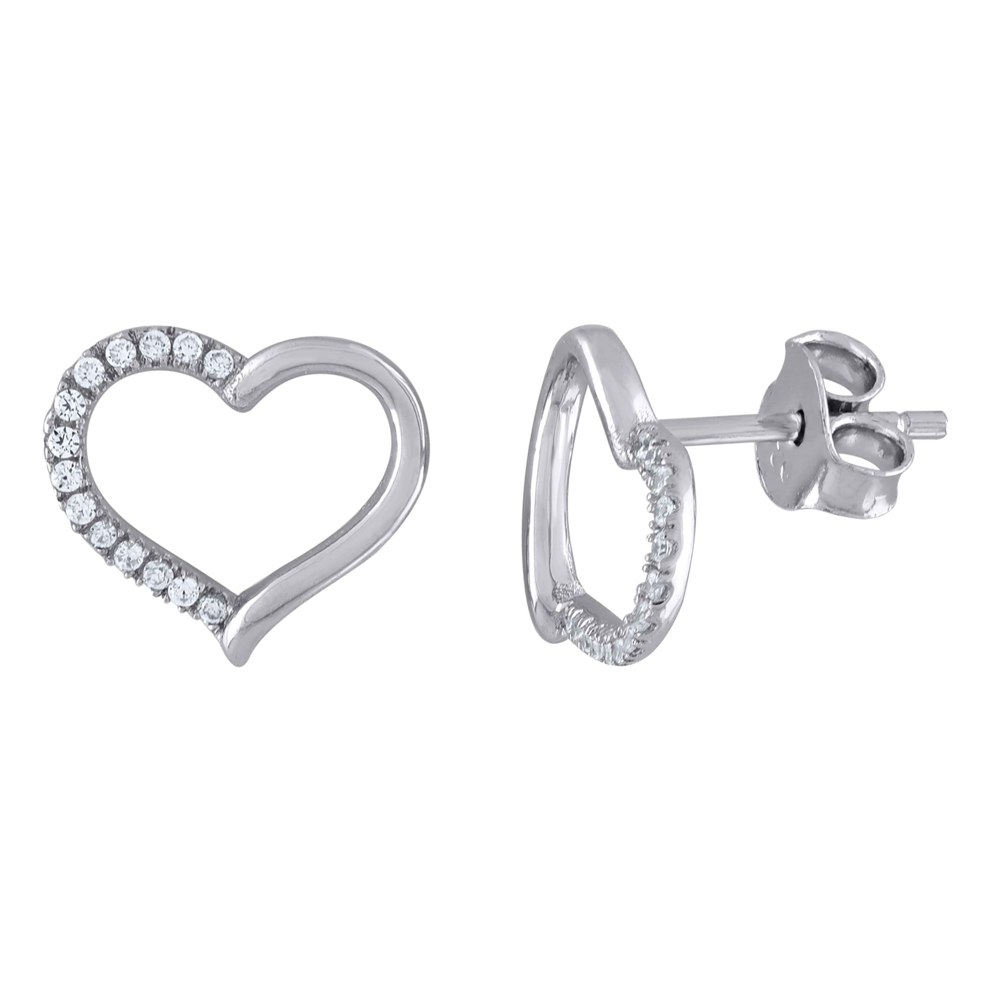 925 Sterling Silver Cubic-Zirconia Heart Stud Earrings