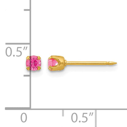 Inverness 24k Gold-plated 3mm October Pink Crystal Birthstone Post Piercing Earrings