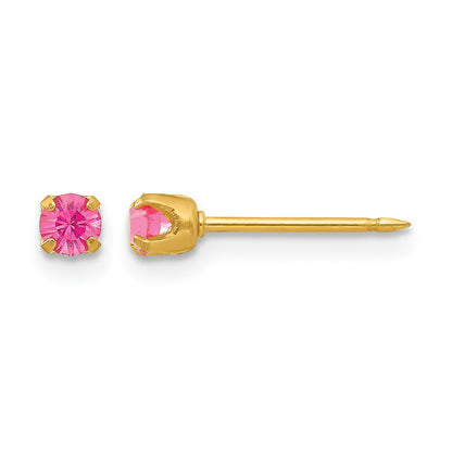 Inverness 24k Gold-plated 3mm October Pink Crystal Birthstone Post Piercing Earrings