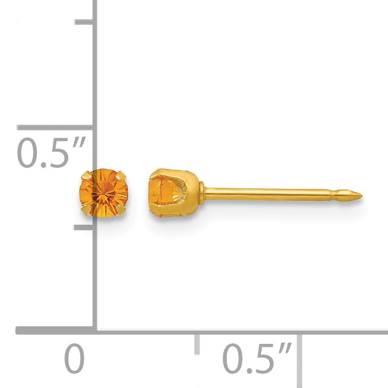 Inverness 24k Gold-plated 3mm November Yellow Crystal Birthstone Post Piercing Earrings