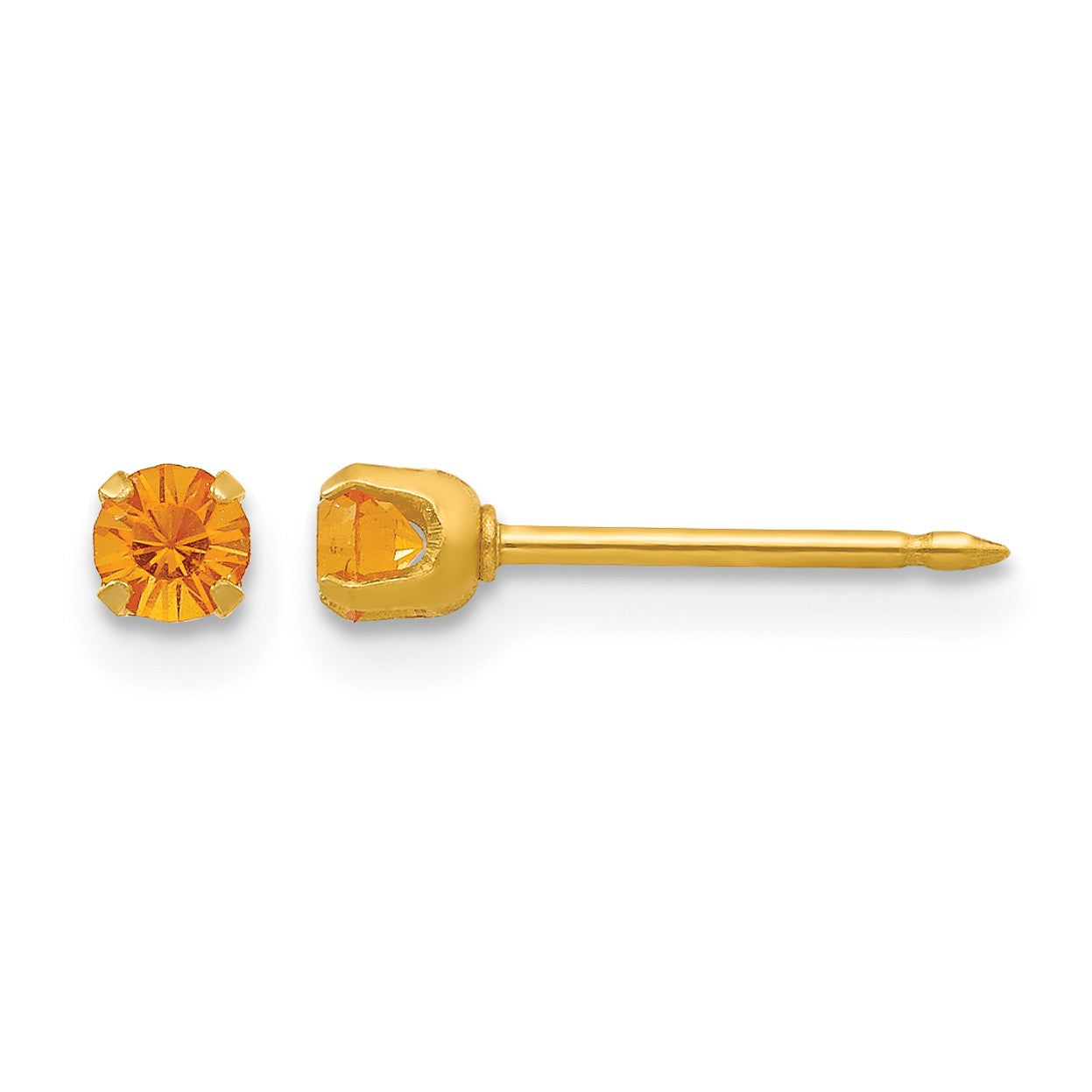 Inverness 24k Gold-plated 3mm November Yellow Crystal Birthstone Post Piercing Earrings