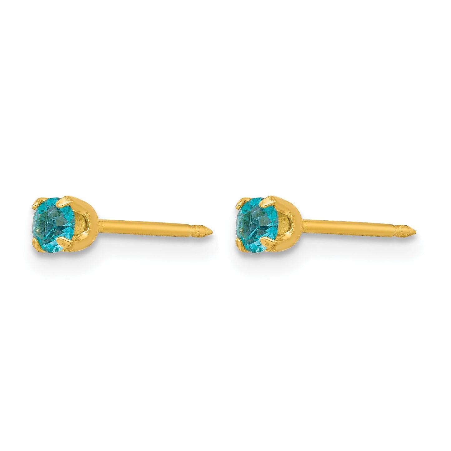 Inverness 24k Gold-plated 3mm December Blue Crystal Birthstone Post Piercing Earrings