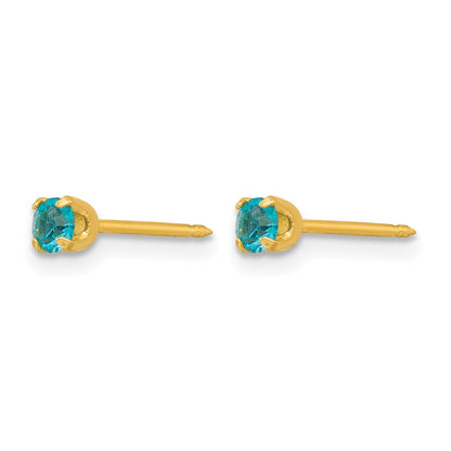 Inverness 24k Gold-plated 3mm December Blue Crystal Birthstone Post Piercing Earrings