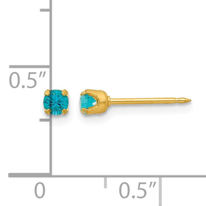 Inverness 24k Gold-plated 3mm December Blue Crystal Birthstone Post Piercing Earrings