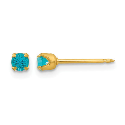 Inverness 24k Gold-plated 3mm December Blue Crystal Birthstone Post Piercing Earrings