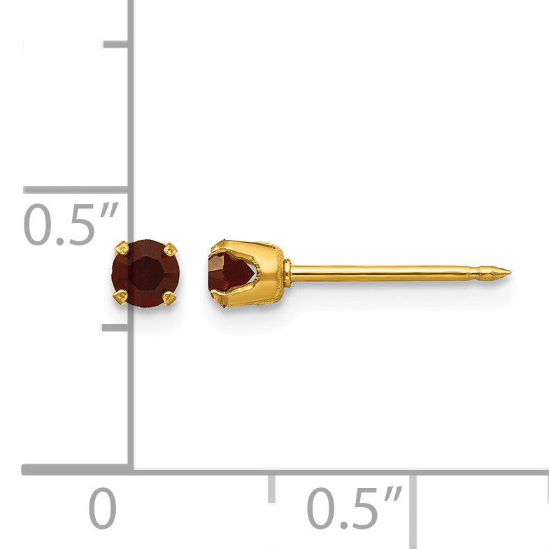Inverness 14k 3mm January Red Crystal Birthstone Post Piercing Earrings