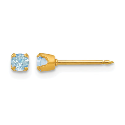 Inverness 14k 3mm March Aqua Crystal Birthstone Post Piercing Earrings