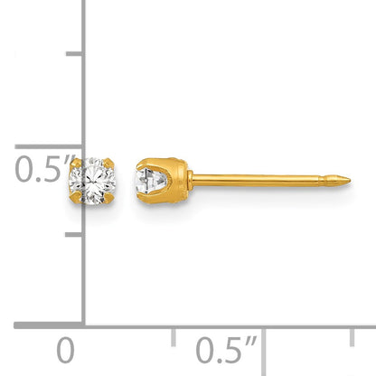 Inverness 14k 3mm April Clear Crystal Birthstone Post Piercing Earrings