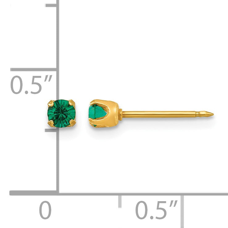Inverness 14k 3mm May Green Crystal Birthstone Post Piercing Earrings