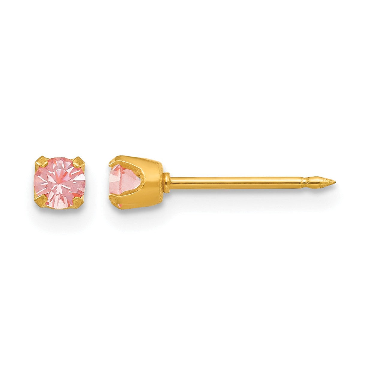 Inverness 14k 3mm June Pink Crystal Birthstone Post Piercing Earrings