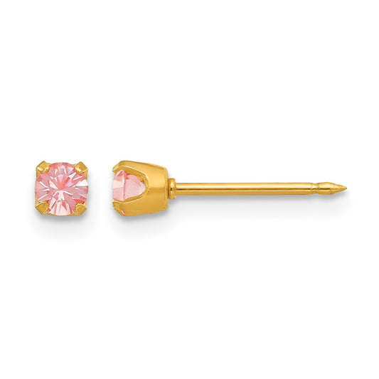 Inverness 14k 3mm June Pink Crystal Birthstone Post Piercing Earrings