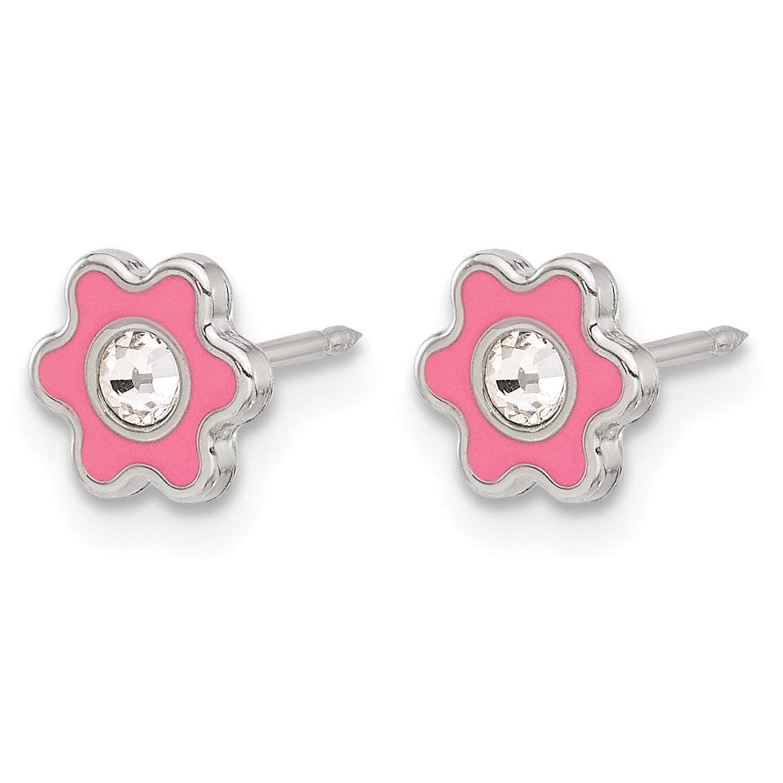 Inverness Stainless Steel Pink Enamel Crystal Flower Post Piercing Earrings