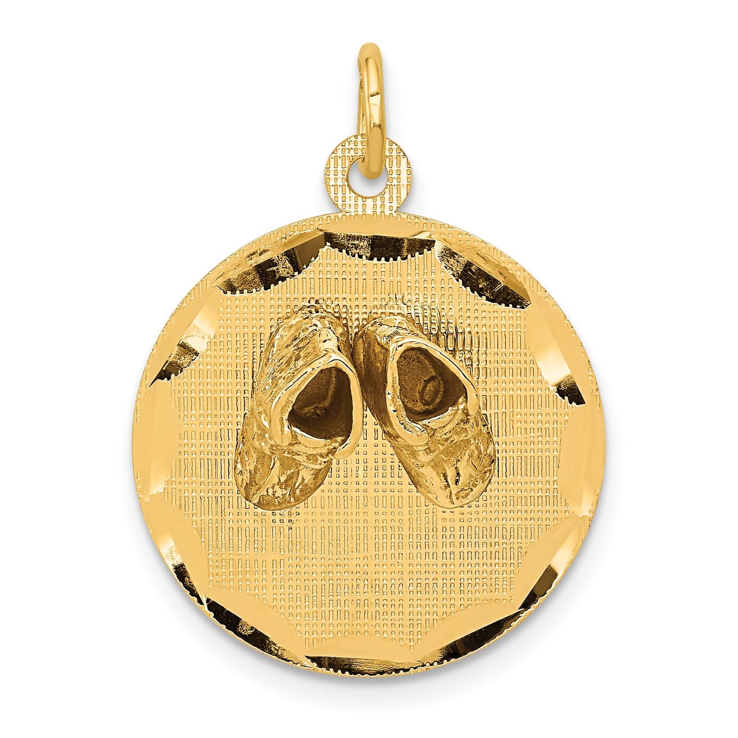 14k Small Solid Engravable Baby Shoes on 19mm Disc Charm
