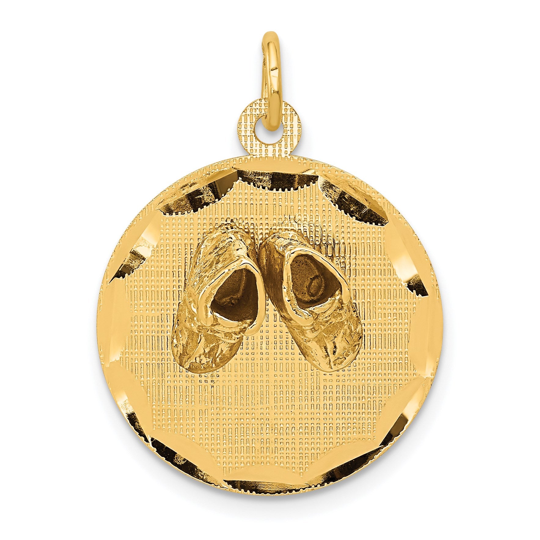 14k Small Solid Engravable Baby Shoes on 19mm Disc Charm