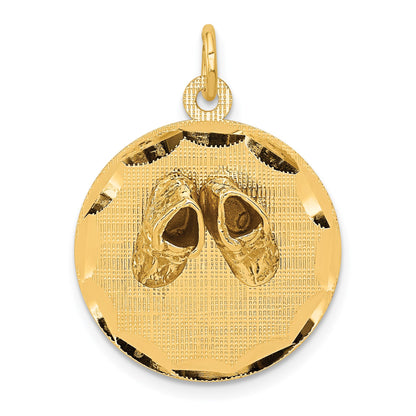 14k Small Solid Engravable Baby Shoes on 19mm Disc Charm