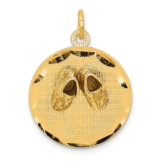 14k Small Solid Engravable Baby Shoes on 19mm Disc Charm