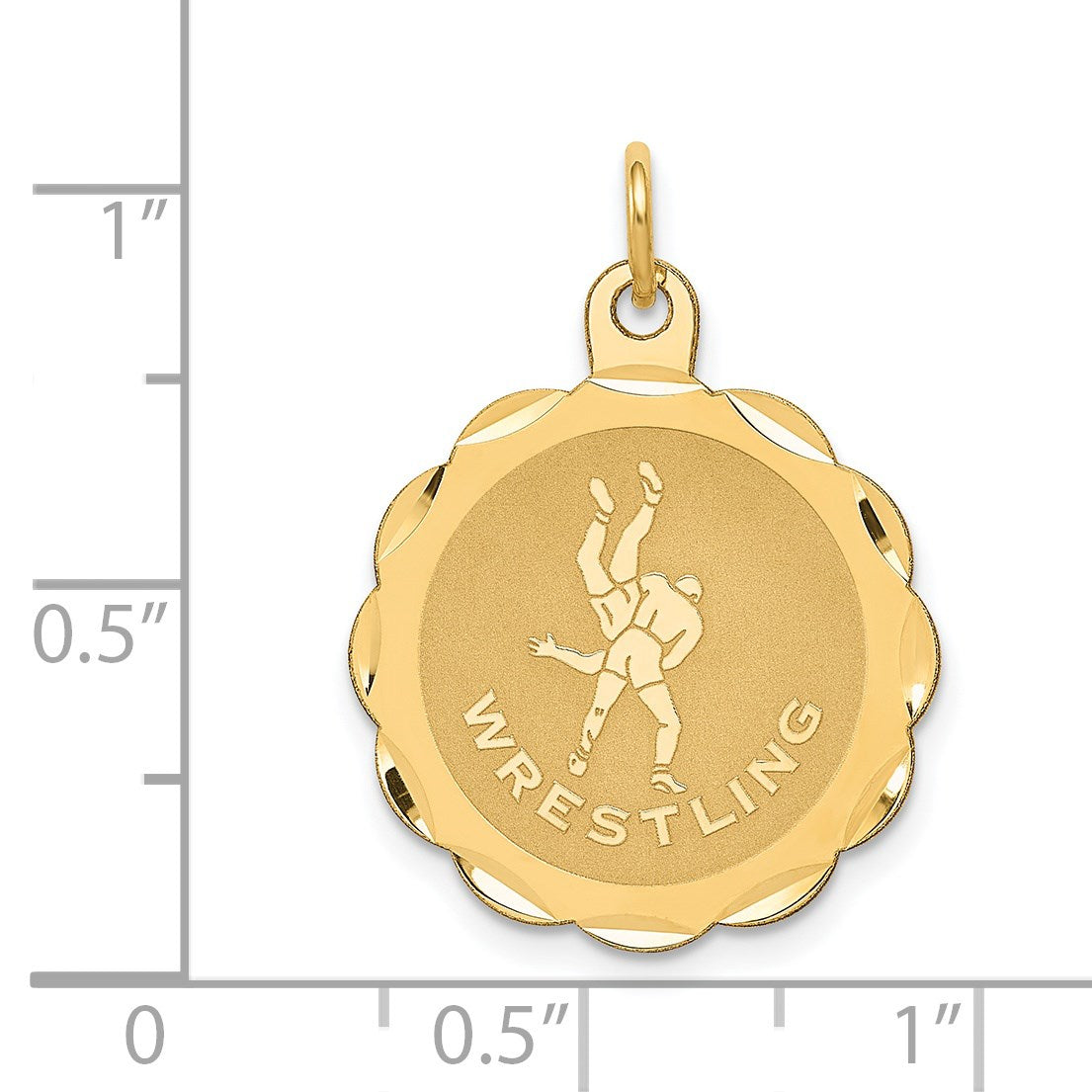 14k WRESTLING Scalloped Edge 18mm Engravable Disc Charm