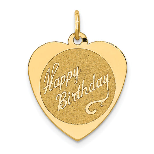 14k HAPPY BIRTHDAY 18mm Engravable Heart Disc Charm