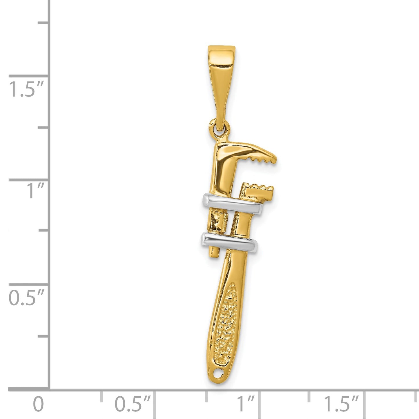 14K and White Rhodium 3-D Pipe Wrench Charm