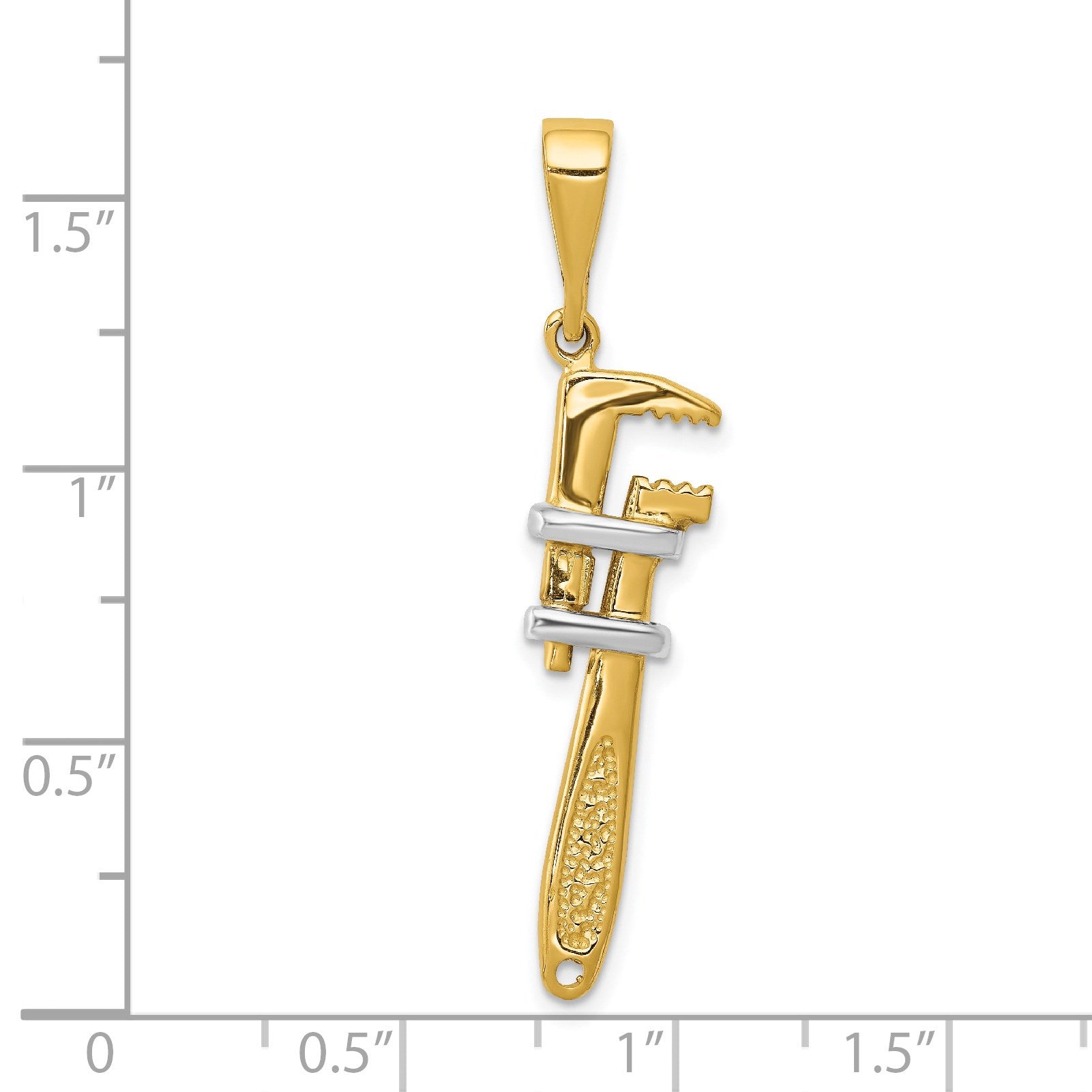 14K and White Rhodium 3-D Pipe Wrench Charm