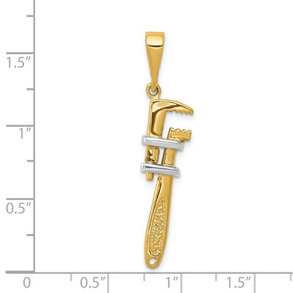 14K and White Rhodium 3-D Pipe Wrench Charm