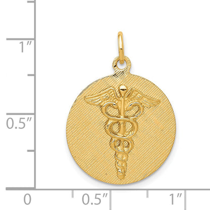 14k Engravable Back Caduceus Disc Charm