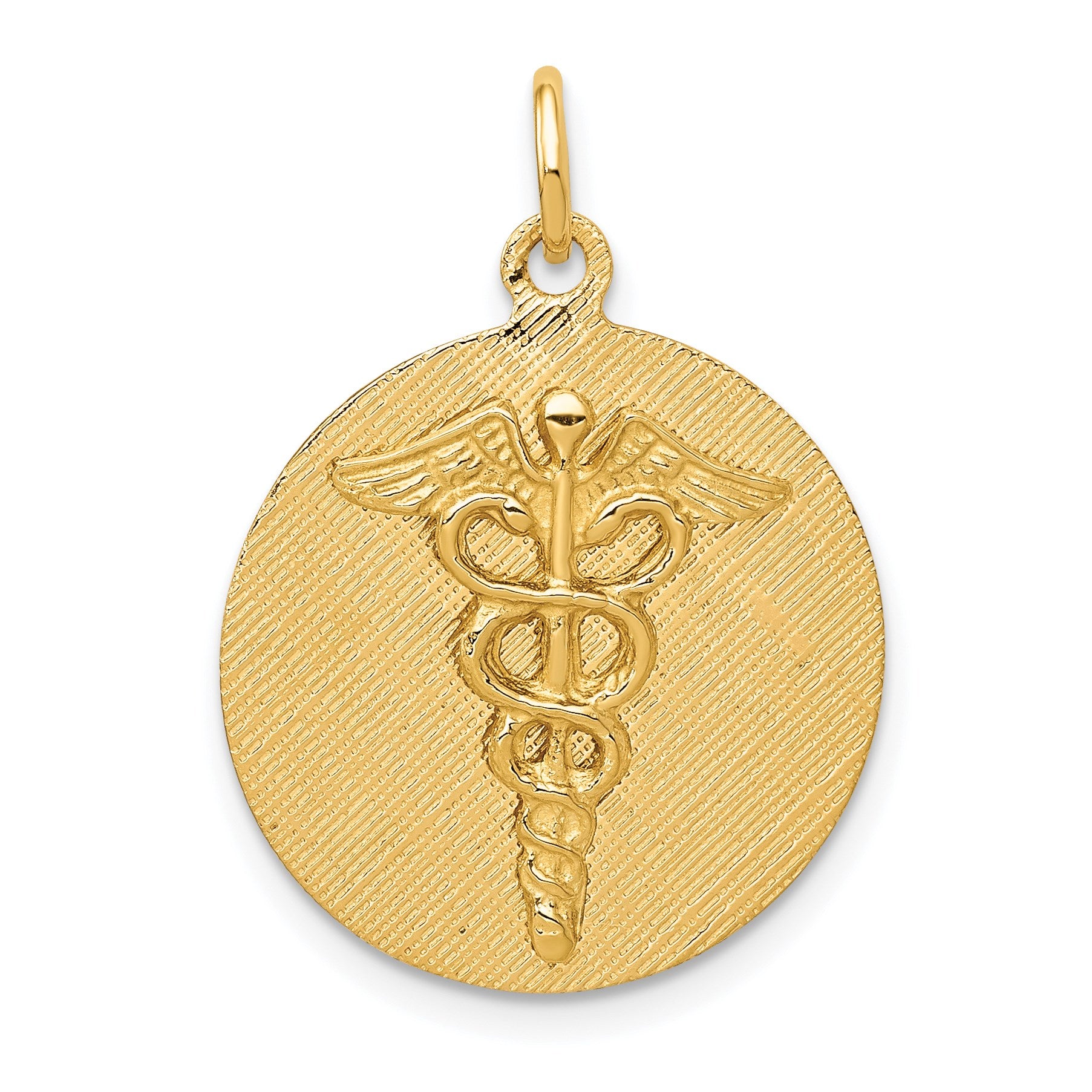 14k Engravable Back Caduceus Disc Charm