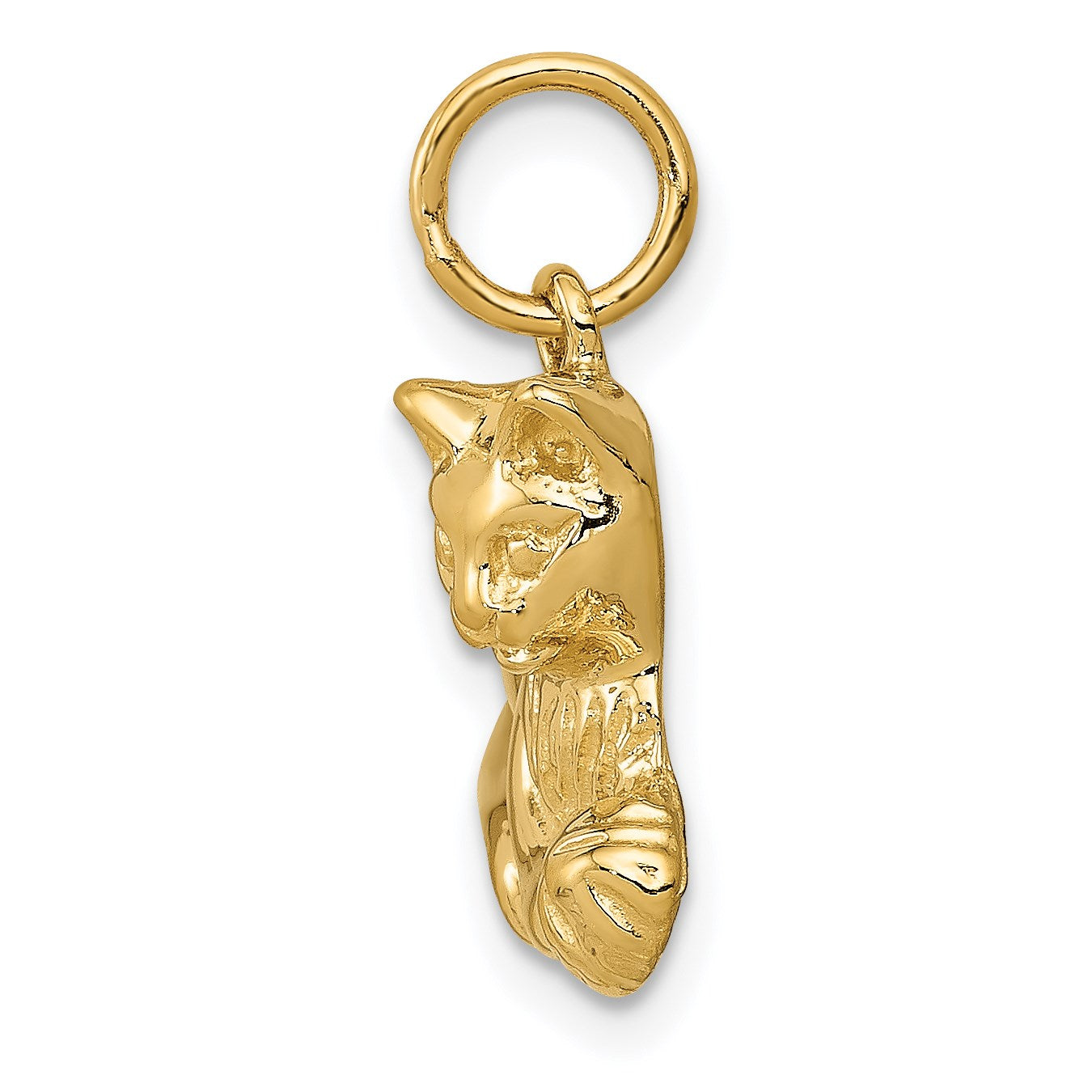 14k Solid Polished Open-Backed Cat with Ball Charm