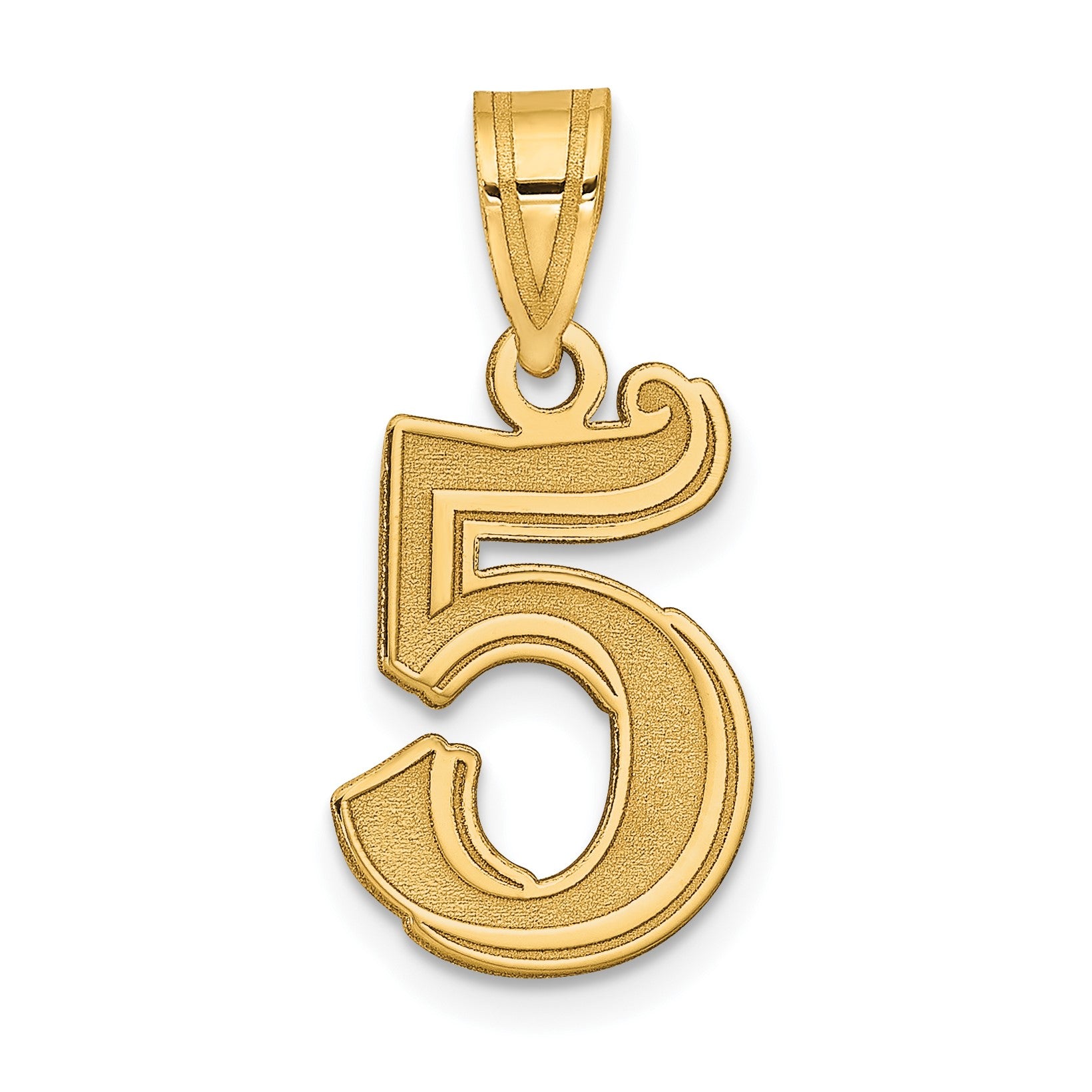 14k Polished Etched Number 5 Pendant