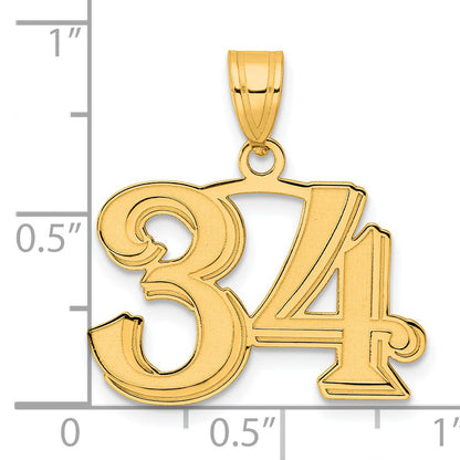 14k Polished Etched Number 34 Pendant
