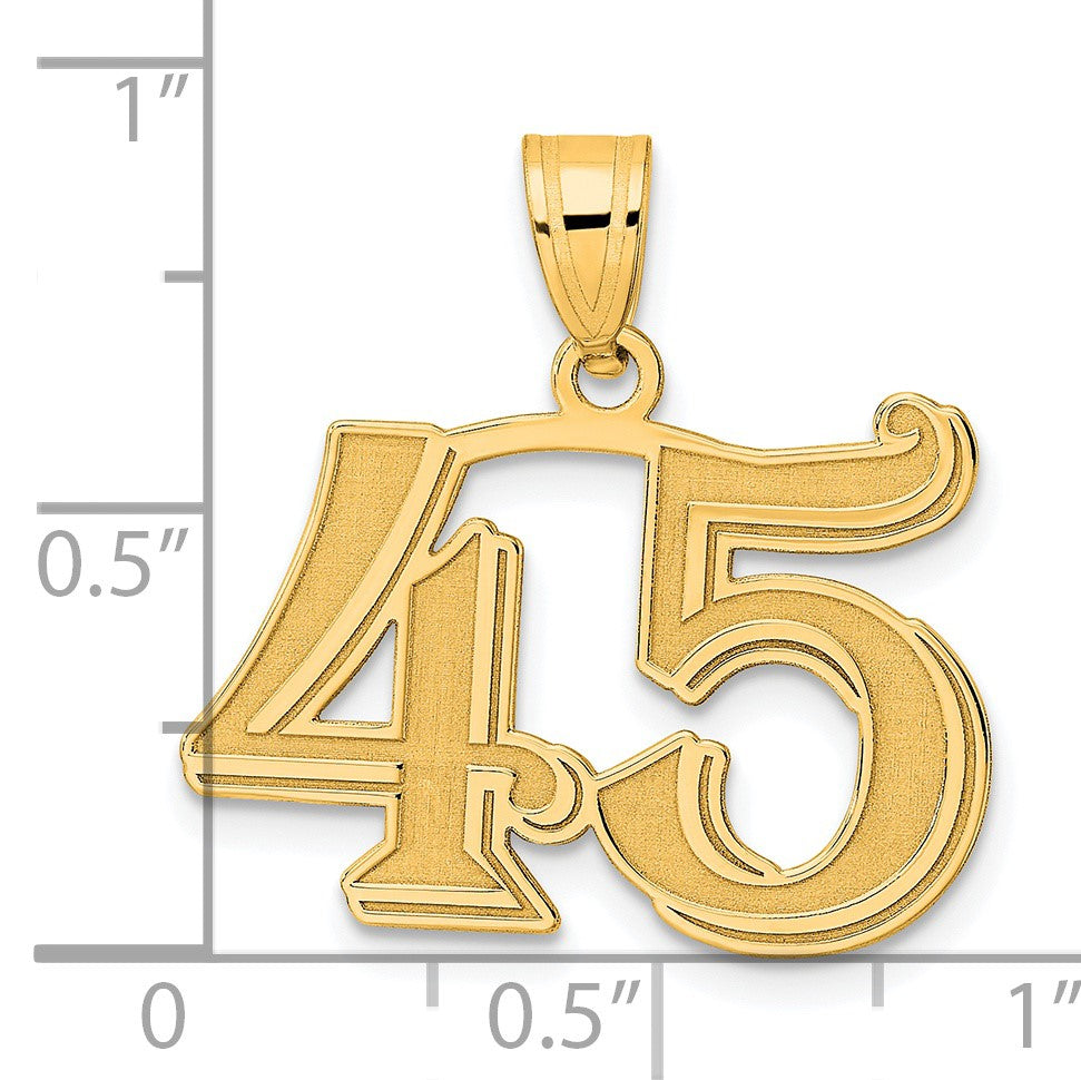 14k Polished Etched Number 45 Pendant