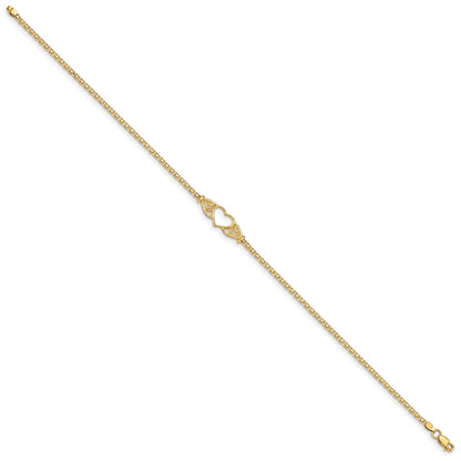 14k Polished Open Heart with Filigree and Bismark Chain 10 inch  Anklet