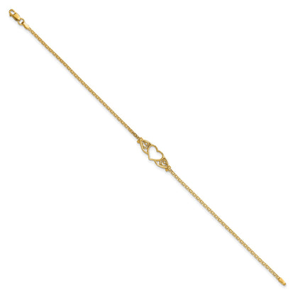 14k Polished Open Heart with Filigree and Bismark Chain 9 inch  Anklet