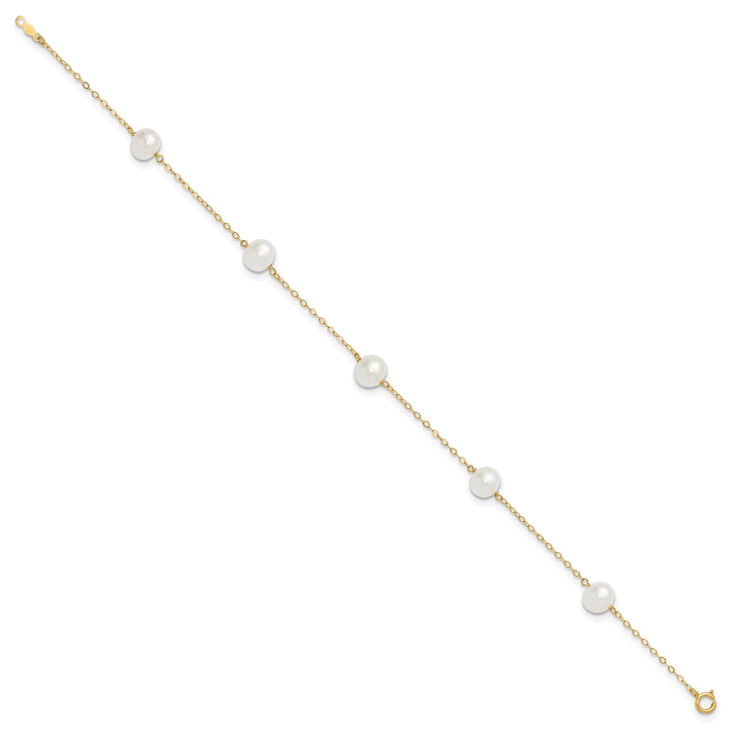 14k 7-8mm White Near-Round Freshwater Cultured Pearl 5-Station 9 inch Anklet