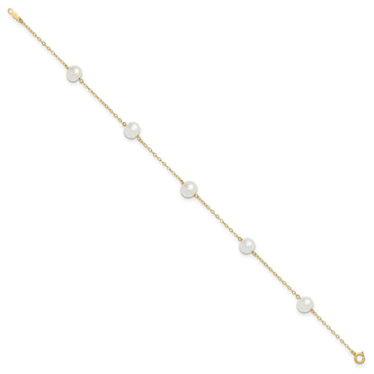 14k 7-8mm White Near Round Freshwater Cultured Pearl 5-station 10 inch Anklet