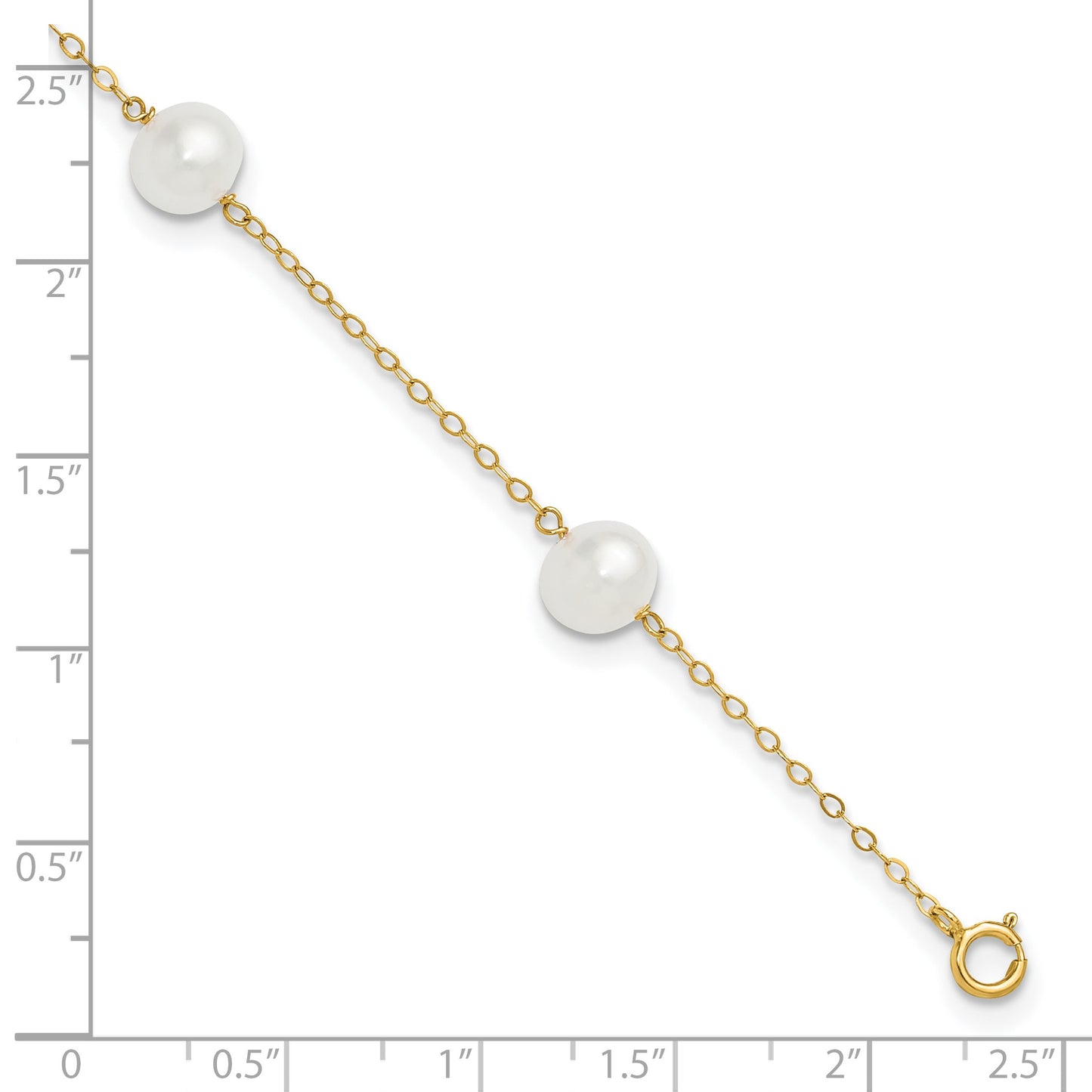 14k 7-8mm White Near-Round Freshwater Cultured Pearl 5-Station 9 inch Anklet
