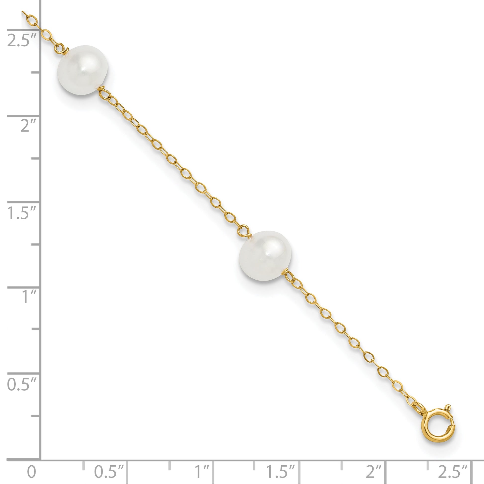 14k 7-8mm White Near-Round Freshwater Cultured Pearl 5-Station 9 inch Anklet