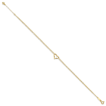 14k Double Strand Chain and Twisted Heart 10 inch Plus 1 inch Extender - Total 11 inch Anklet