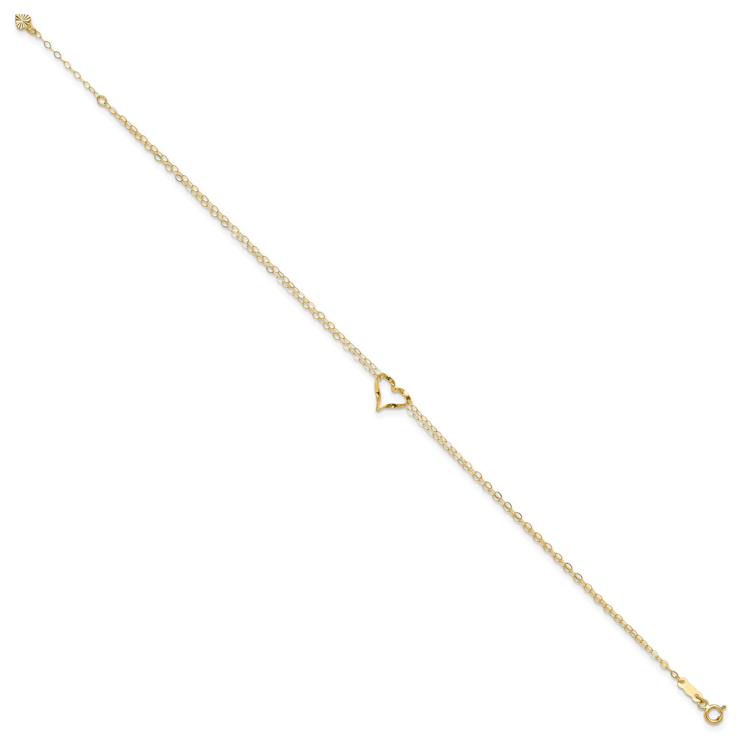 14k Double Strand Chain and Twisted Heart 9 inch Plus 1 inch Extender - Total 10 inch Anklet