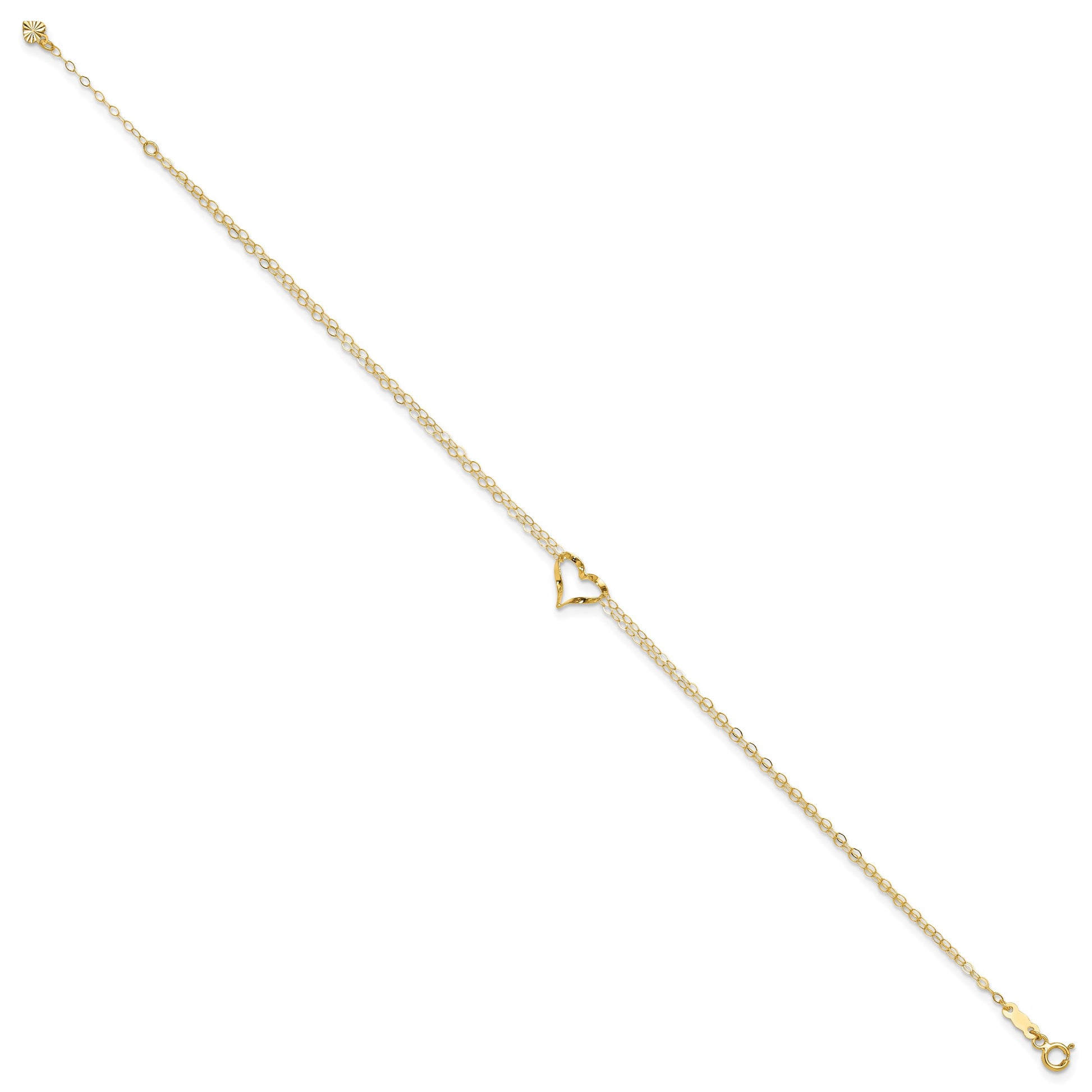 14k Double Strand Chain and Twisted Heart 9 inch Plus 1 inch Extender - Total 10 inch Anklet