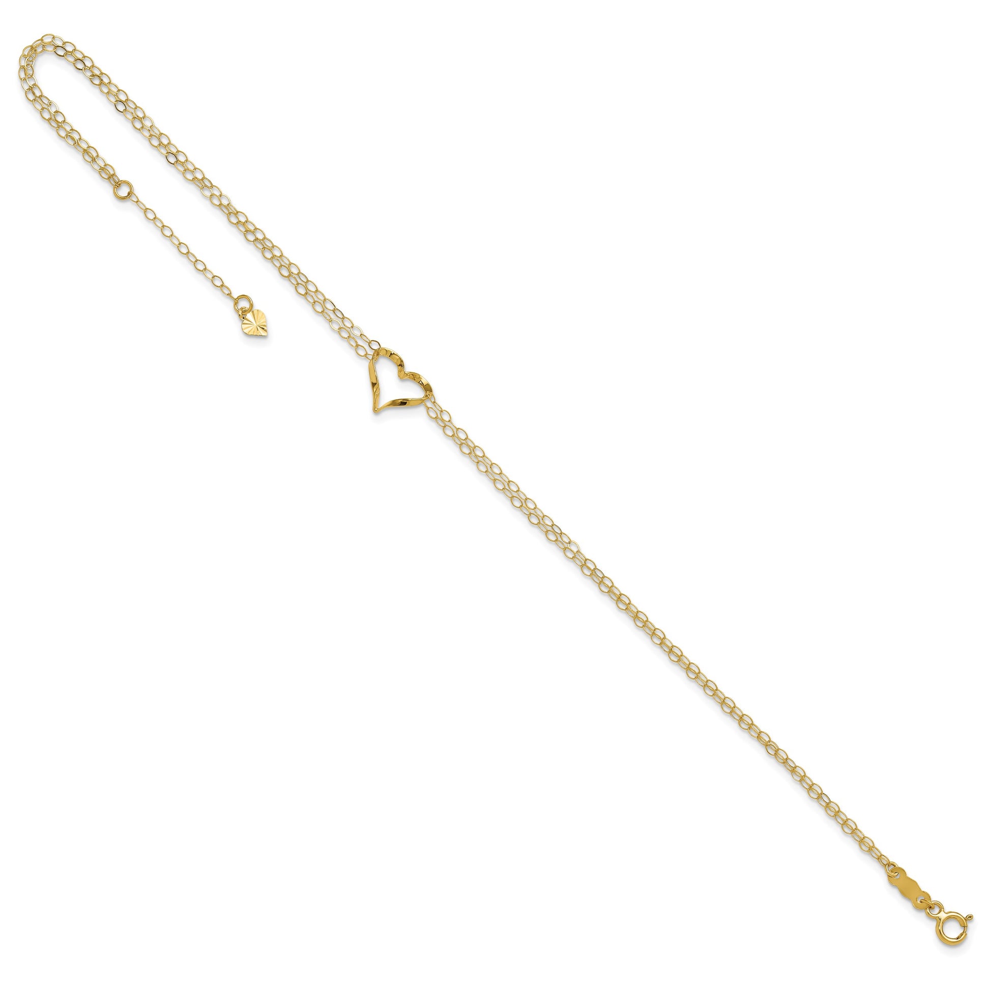 14k Double Strand Chain and Twisted Heart 10 inch Plus 1 inch Extender - Total 11 inch Anklet