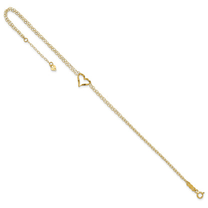 14k Double Strand Chain and Twisted Heart 10 inch Plus 1 inch Extender - Total 11 inch Anklet