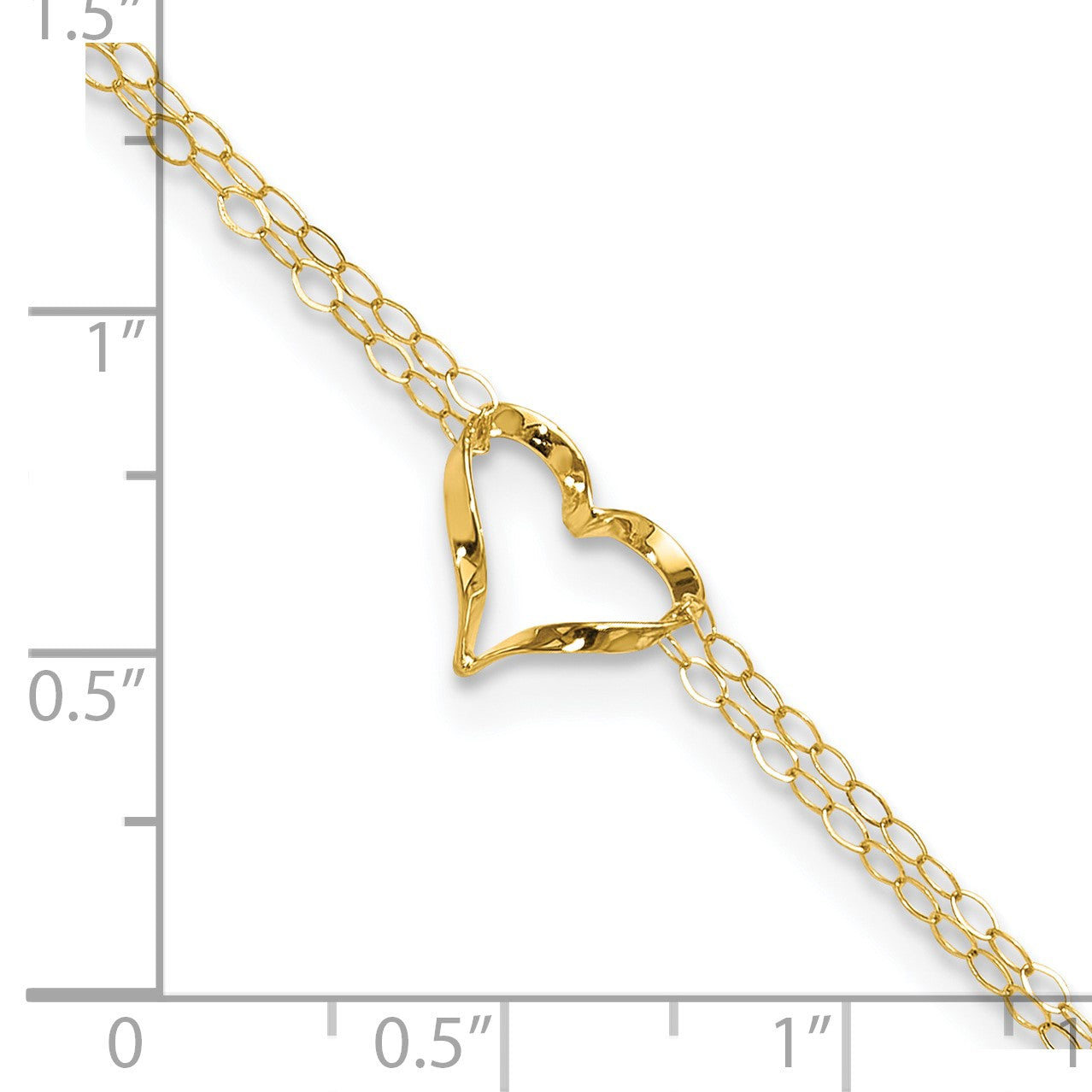 14k Double Strand Chain and Twisted Heart 10 inch Plus 1 inch Extender - Total 11 inch Anklet