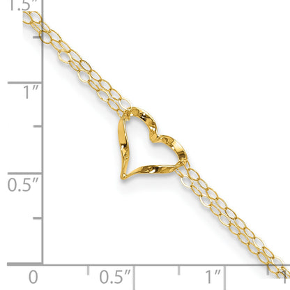 14k Double Strand Chain and Twisted Heart 10 inch Plus 1 inch Extender - Total 11 inch Anklet